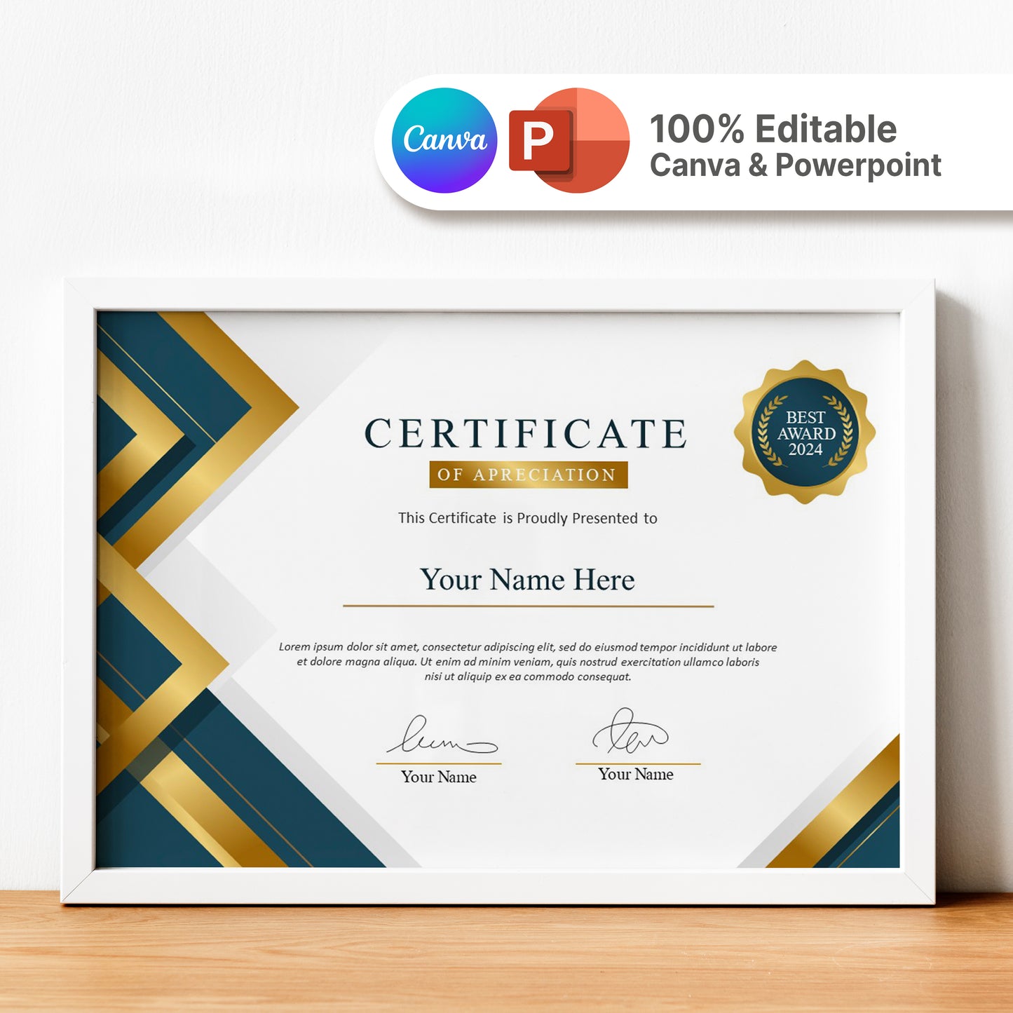 Editable Modern Certificate Template - Canva Design for Achievement, Award, Completion & Training