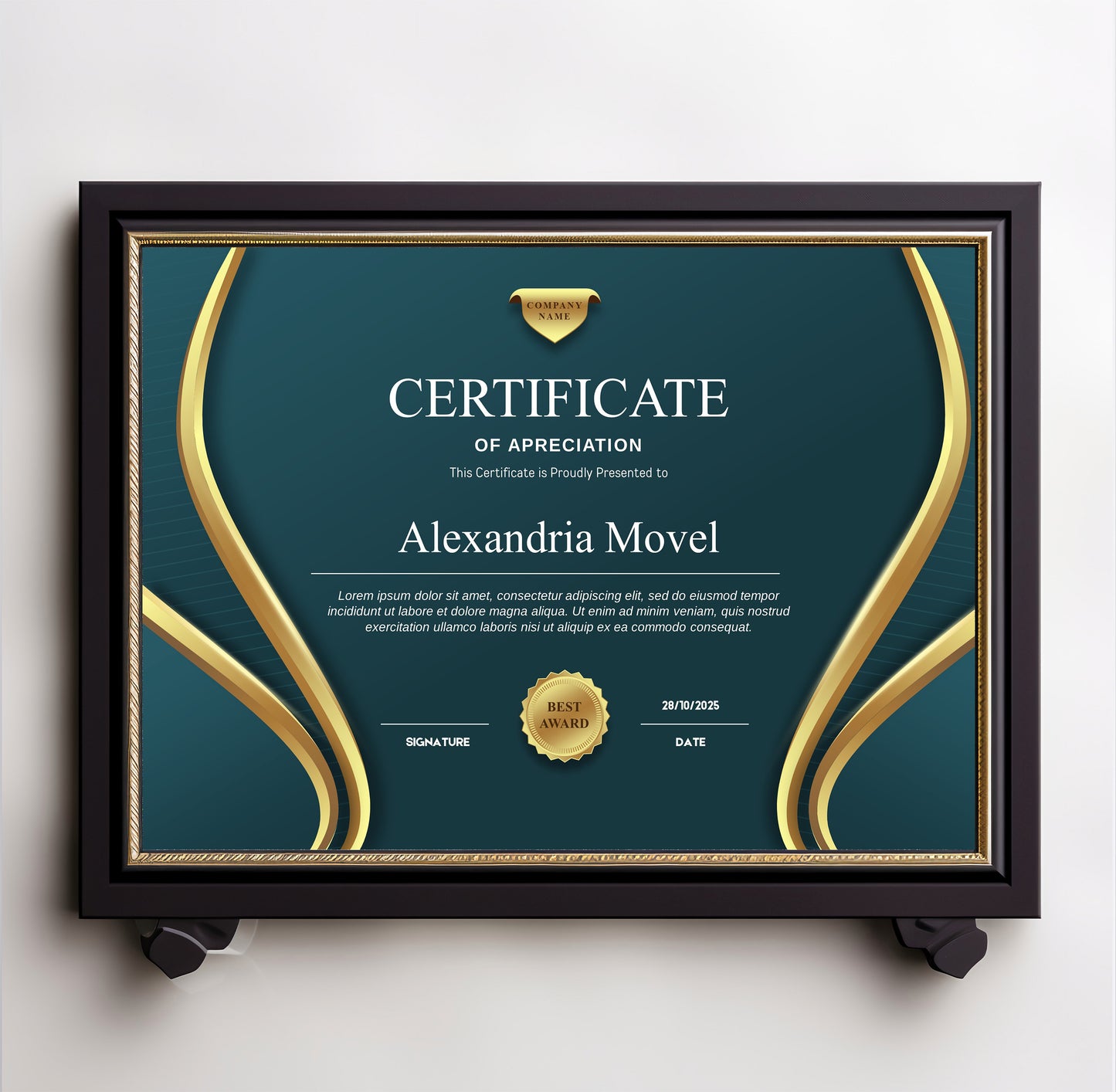 Luxury Dark Green and Gold Certificate Template – Editable Modern Canva Design for Achievement, Award, Completion & Training