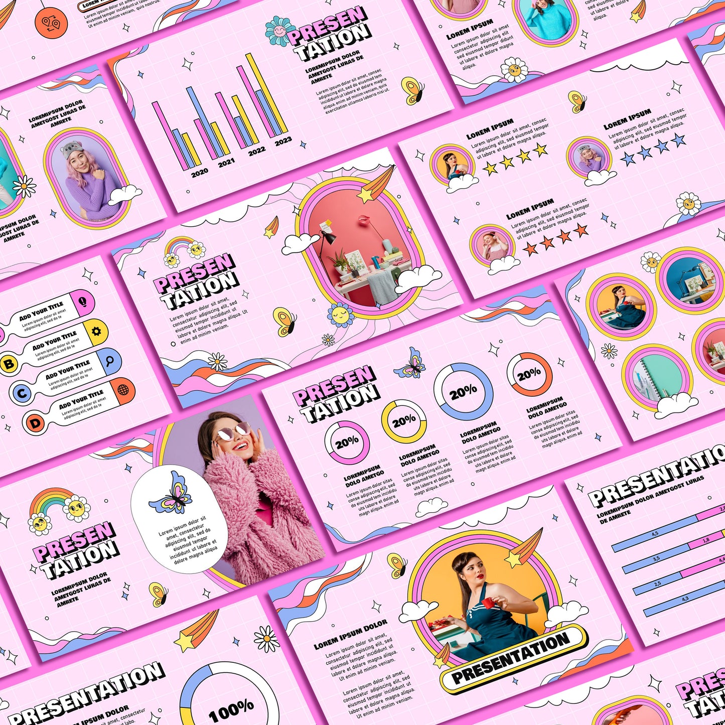 Retro 90s PowerPoint Template - Pink Vintage Business & Creative Slides