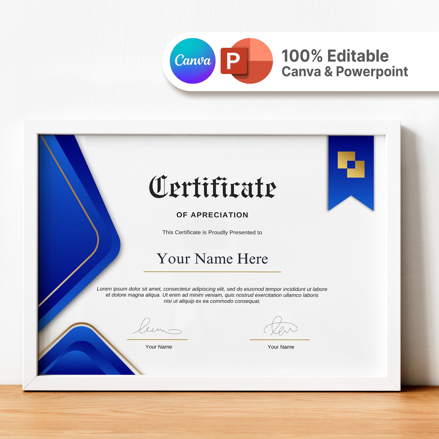 Editable Modern Certificate Template - Canva Design for Achievement, Award, Completion & Training
