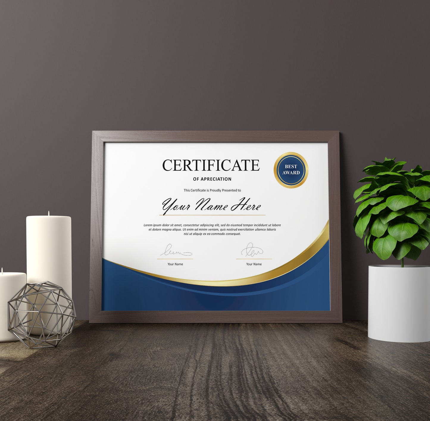 Luxury Blue and Gold Certificate Template - Editable Modern Canva Design for Achievement, Award, Completion & Training