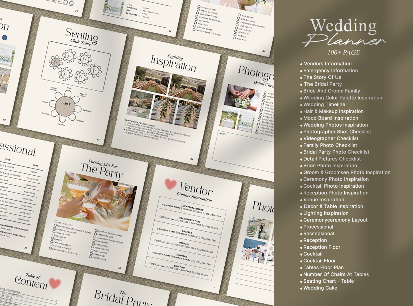 Minimalist Wedding Planner Template - Canva Itinerary, Checklist, Binder & Planning Book