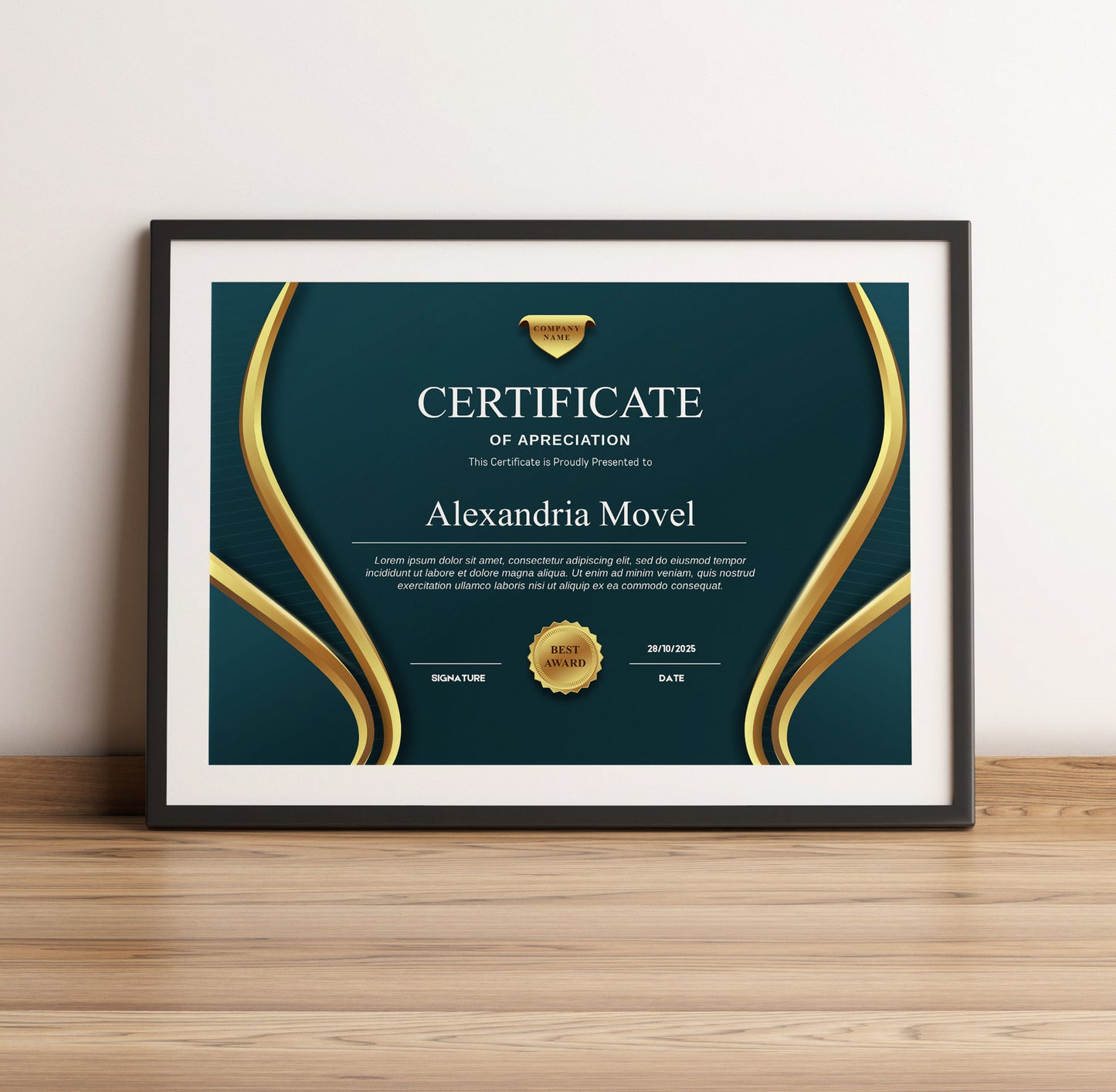 Luxury Dark Green and Gold Certificate Template – Editable Modern Canva Design for Achievement, Award, Completion & Training