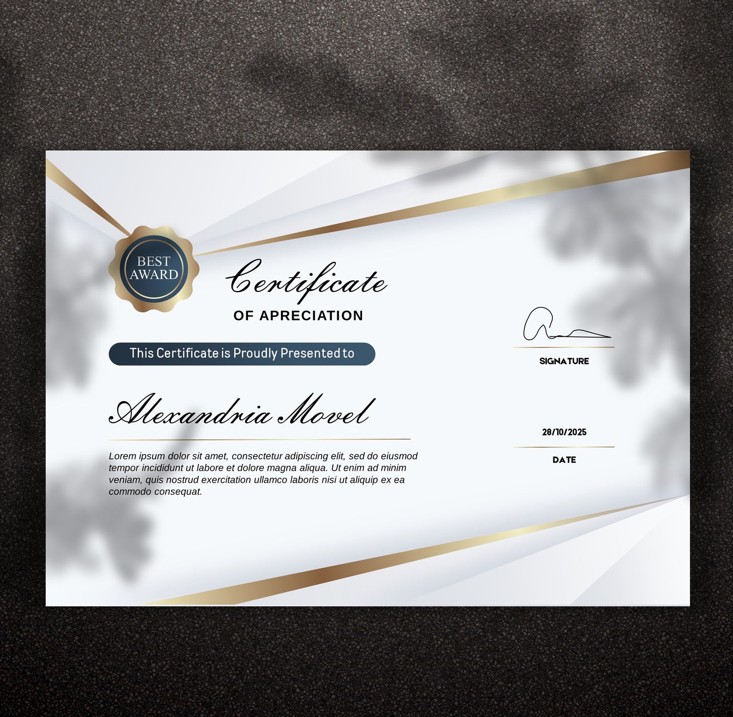Luxury Clean Gold Certificate Template – Editable Modern Canva Design for Achievement, Award, Completion & Training