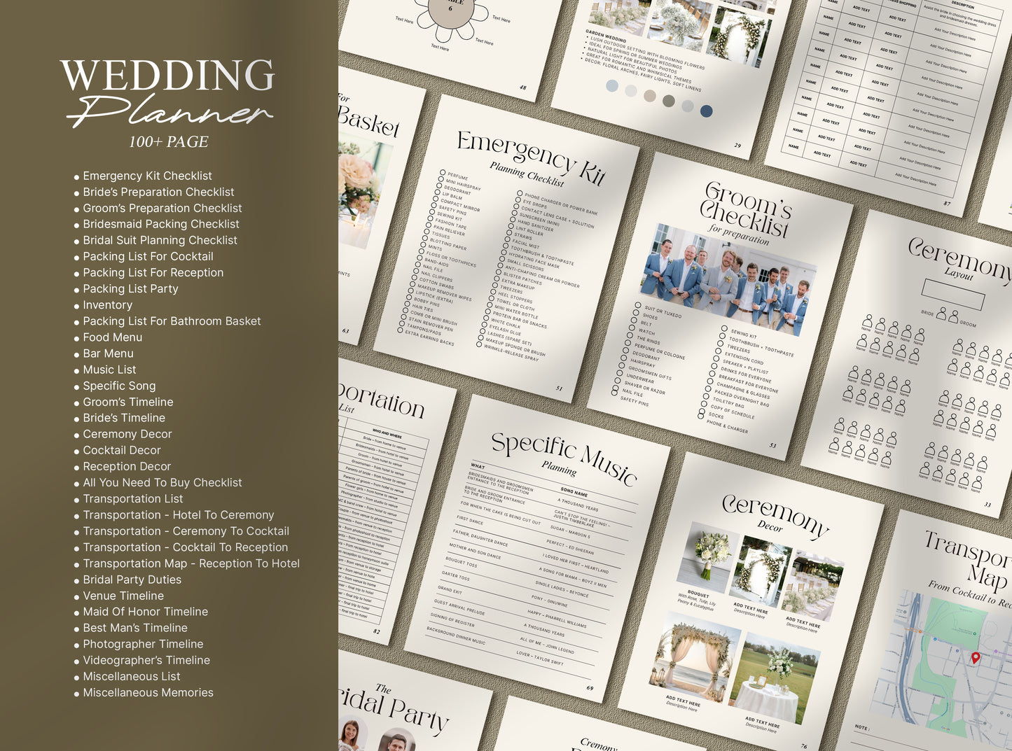Minimalist Wedding Planner Template - Canva Itinerary, Checklist, Binder & Planning Book