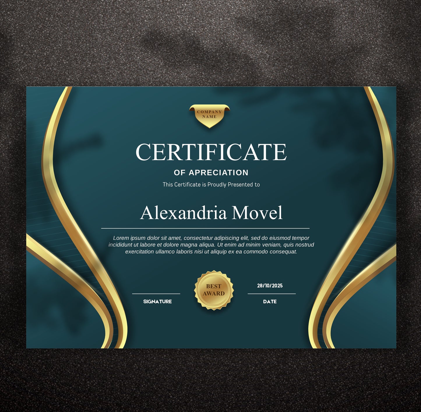 Luxury Dark Green and Gold Certificate Template – Editable Modern Canva Design for Achievement, Award, Completion & Training