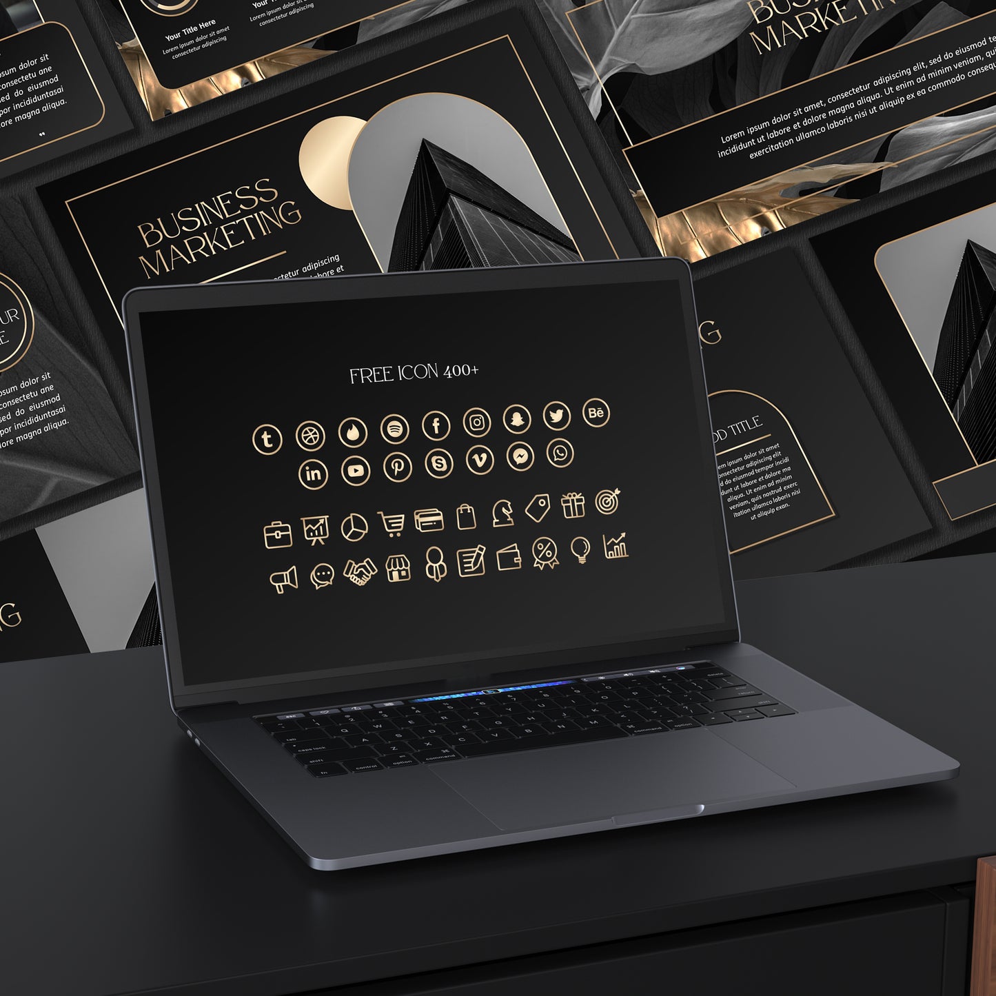Luxury PowerPoint Template โ Black and Gold PPT Design for Business Presentations & Minimalist Pitch Decks