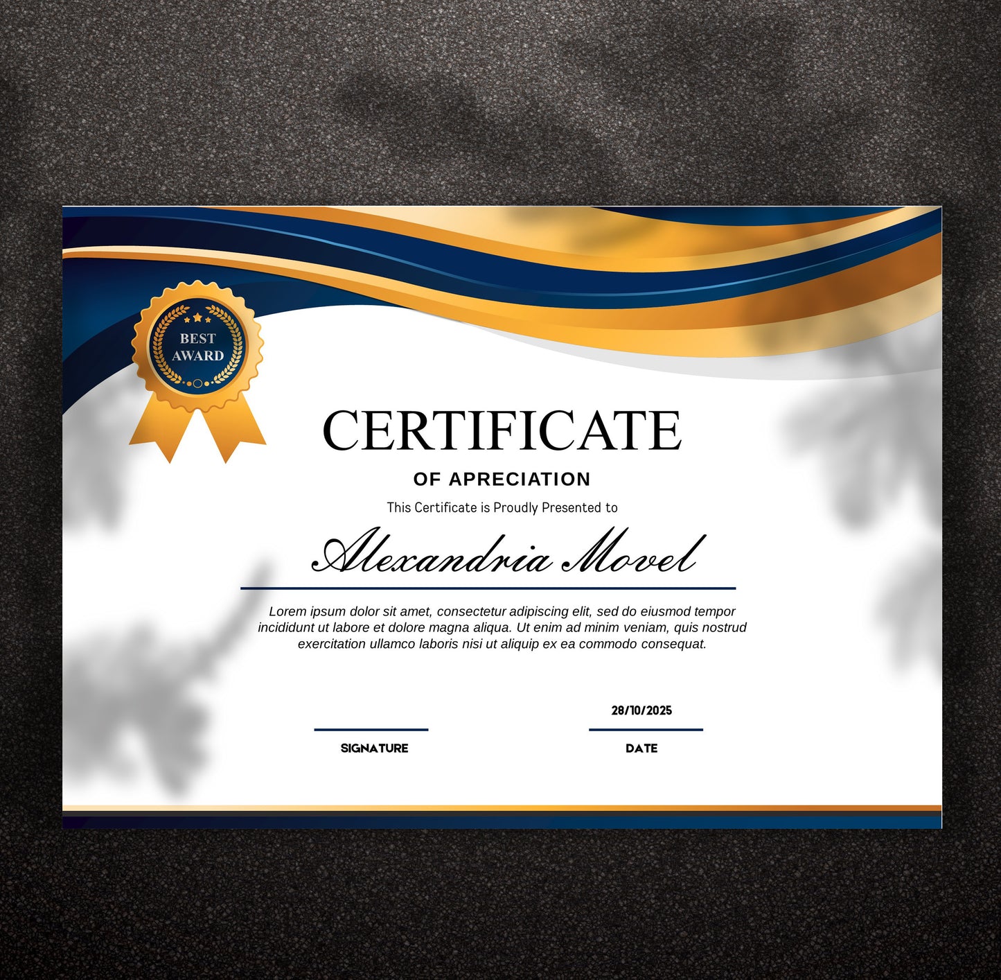 Luxury Blue and Gold Certificate Template - Editable Modern Canva Design for Achievement, Award, Completion & Training