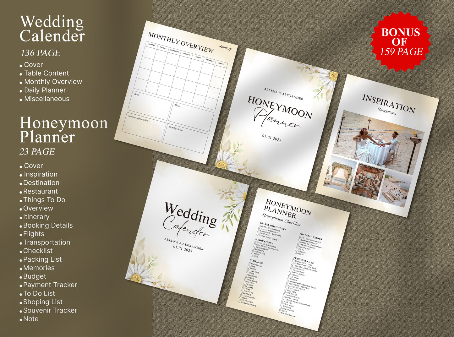 Floral Wedding Planner | Printable Bridal Checklist, Itinerary, Binder & Editable Digital Planner