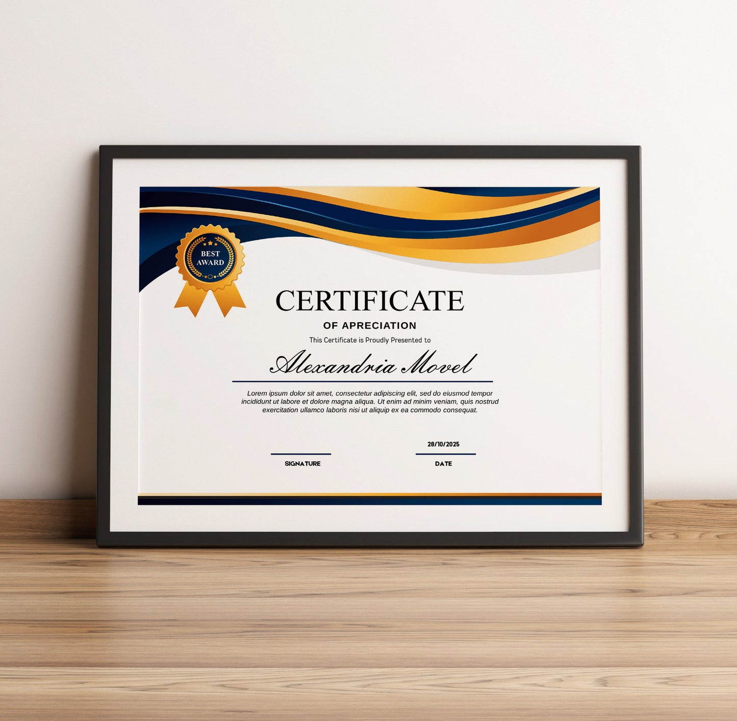 Luxury Blue and Gold Certificate Template - Editable Modern Canva Design for Achievement, Award, Completion & Training