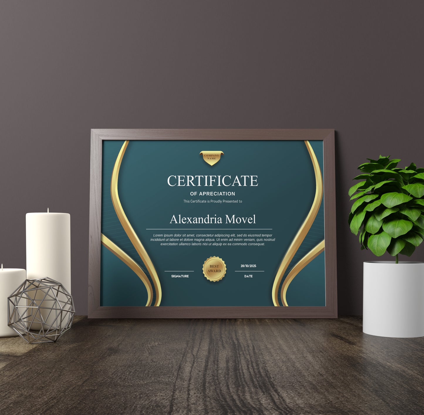 Luxury Dark Green and Gold Certificate Template – Editable Modern Canva Design for Achievement, Award, Completion & Training