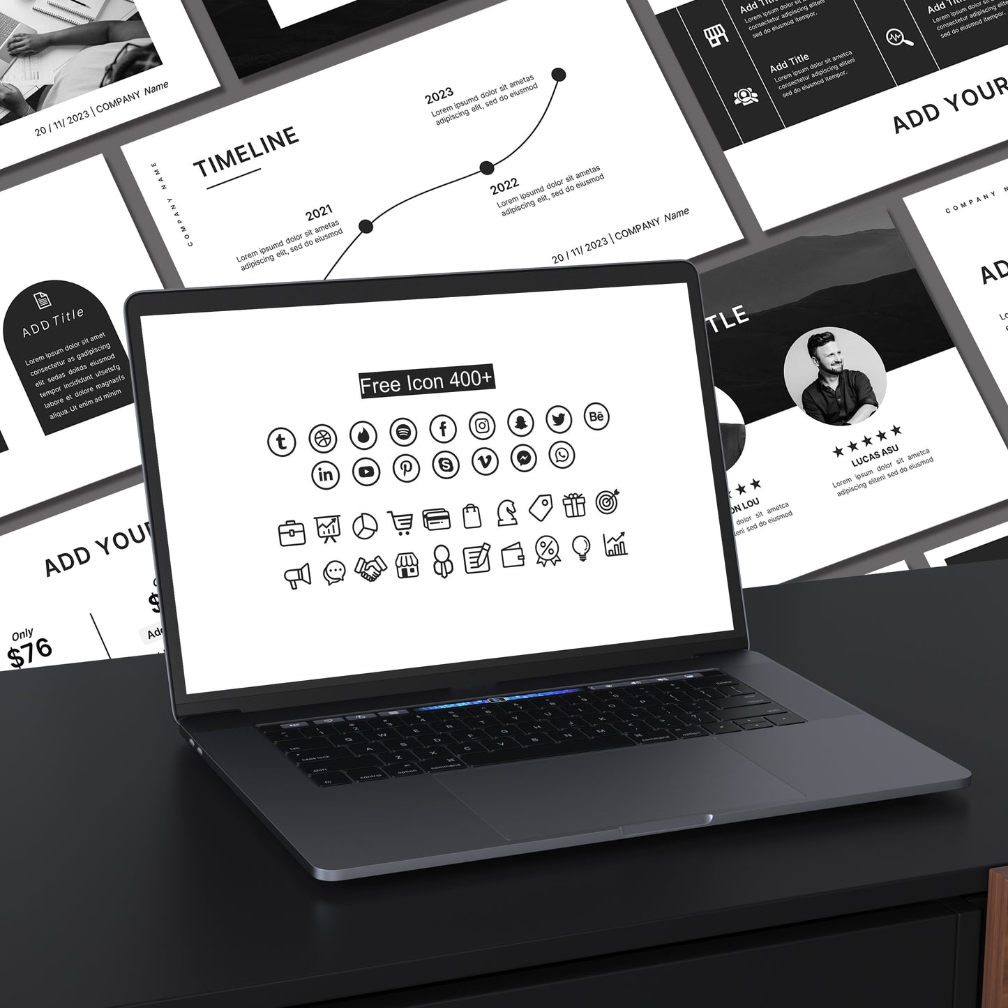 Monochrome PowerPoint Template - Minimalist Black and White Presentation Slides
