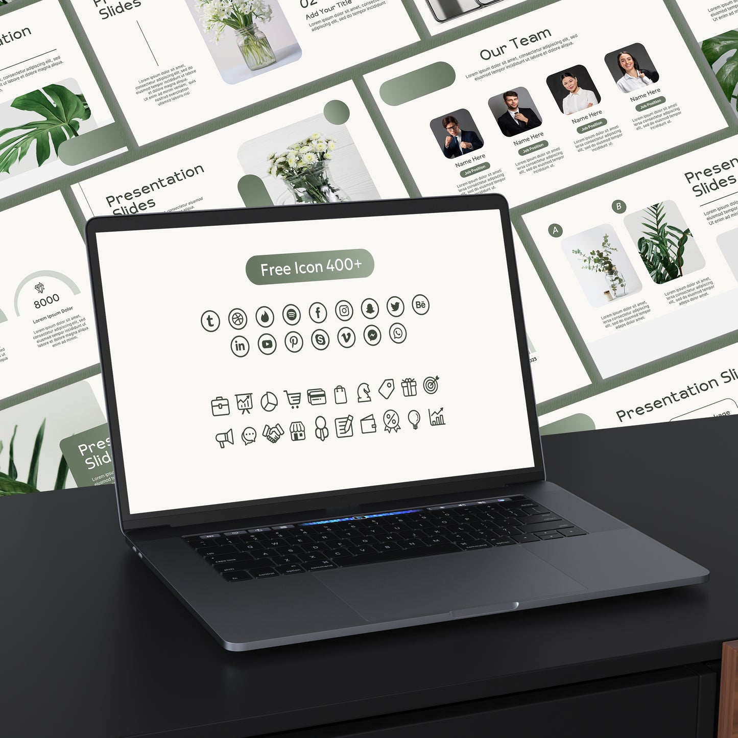 Minimalist Green Plant PowerPoint Template - Elegant & Clean Business Presentation
