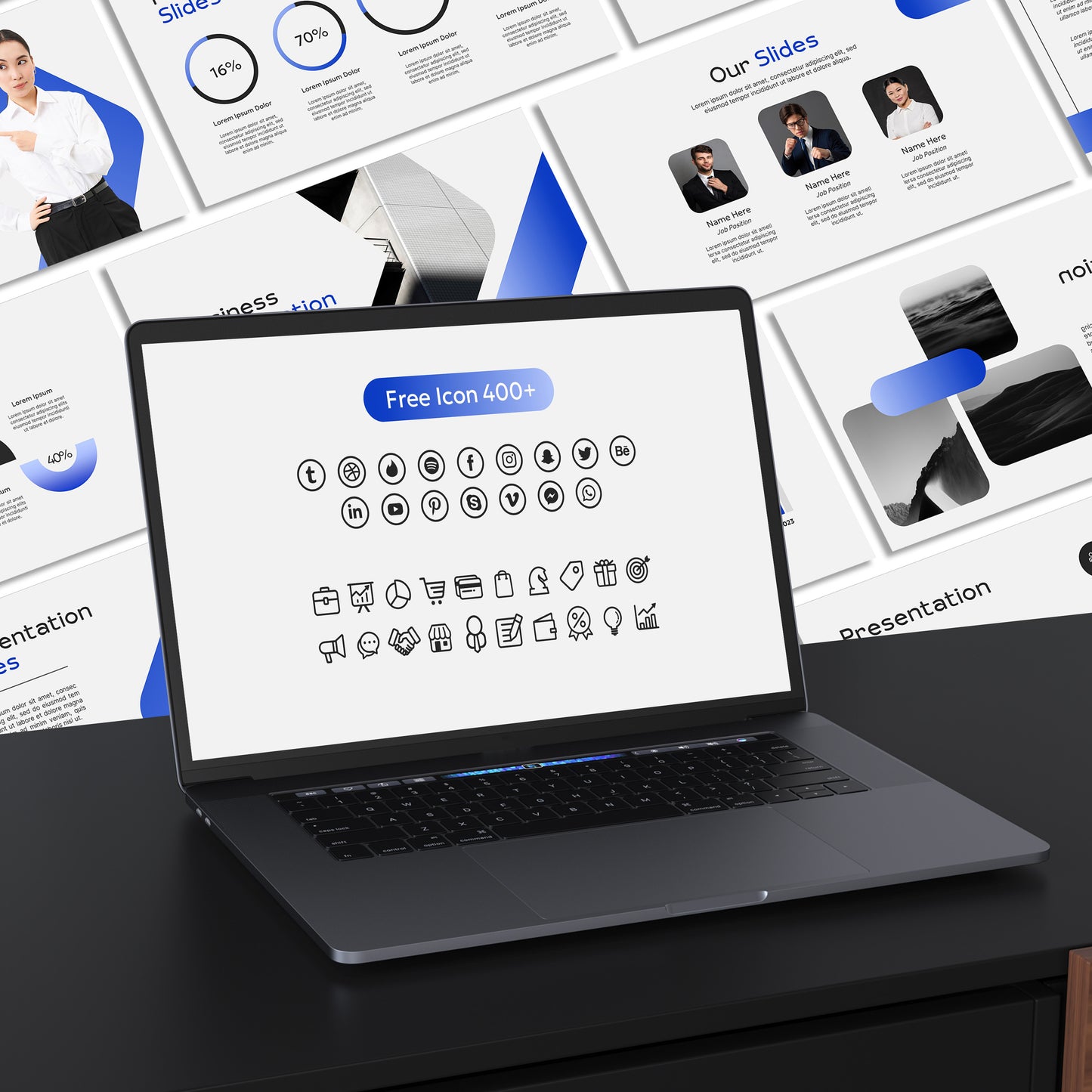 Modern PowerPoint Template - Minimalist White, Blue & Black for Business & Academic