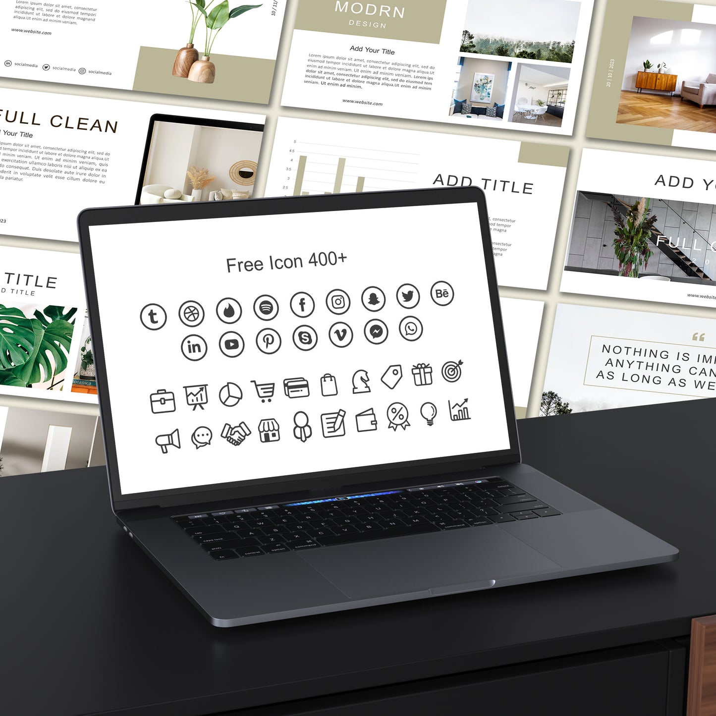 Green PowerPoint Template - Minimalist Magazine Style Presentation