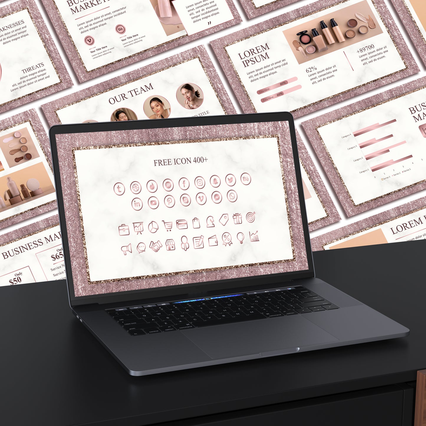 Beauty PowerPoint Template - Elegant Rose Gold Skincare & Makeup Presentation