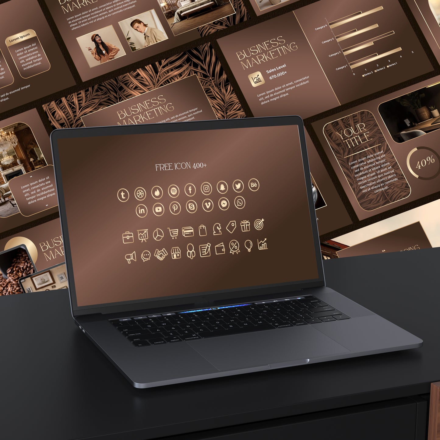 Luxury Coffee PowerPoint Template - Brown & Gold Minimalist Business Presentation