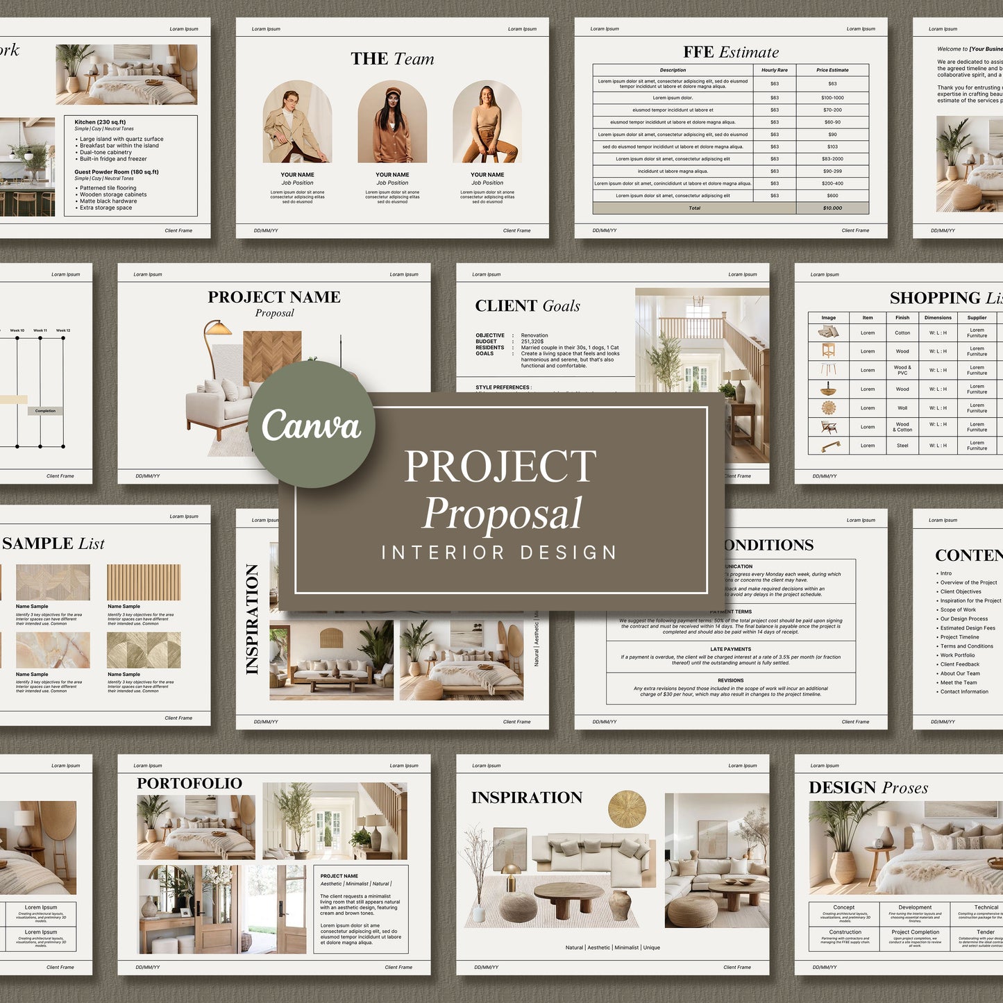 Minimalist Interior Design Proposal Template for Client Projects – Editable in Canva