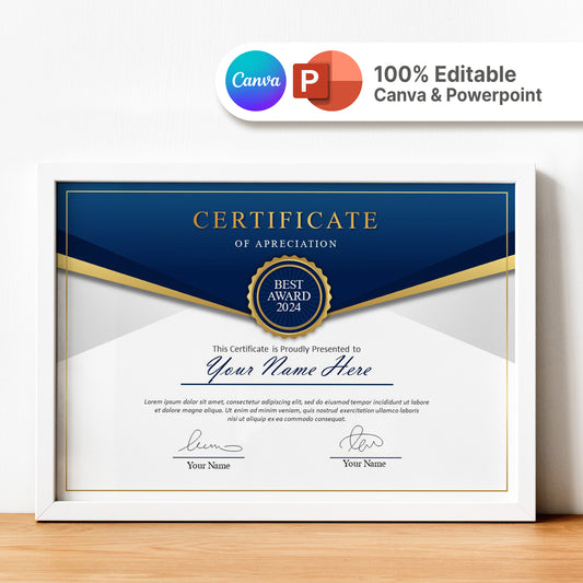 Editable Modern Certificate Template - Canva Design for Achievement, Award, Completion & Training