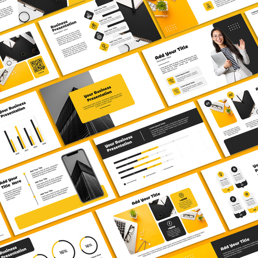 Black & Yellow PowerPoint Template - Modern Business Slide for Report Presentations & Marketing Strategy