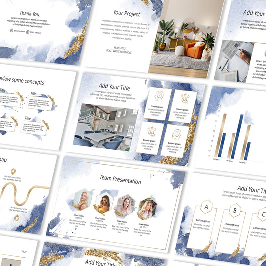 Watercolor Gold PowerPoint Template - Minimalist Business Pitch Deck PPT