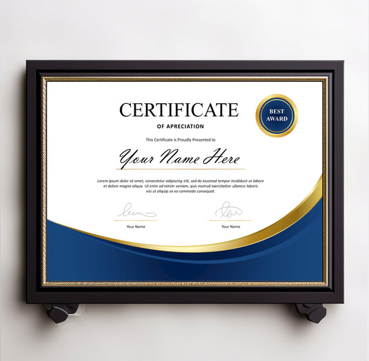 Luxury Blue and Gold Certificate Template - Editable Modern Canva Design for Achievement, Award, Completion & Training