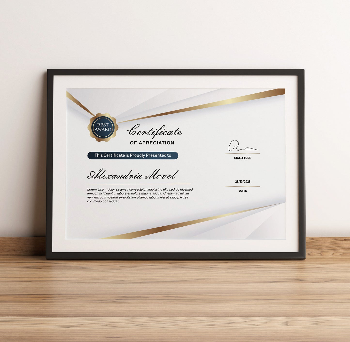 Luxury Clean Gold Certificate Template – Editable Modern Canva Design for Achievement, Award, Completion & Training