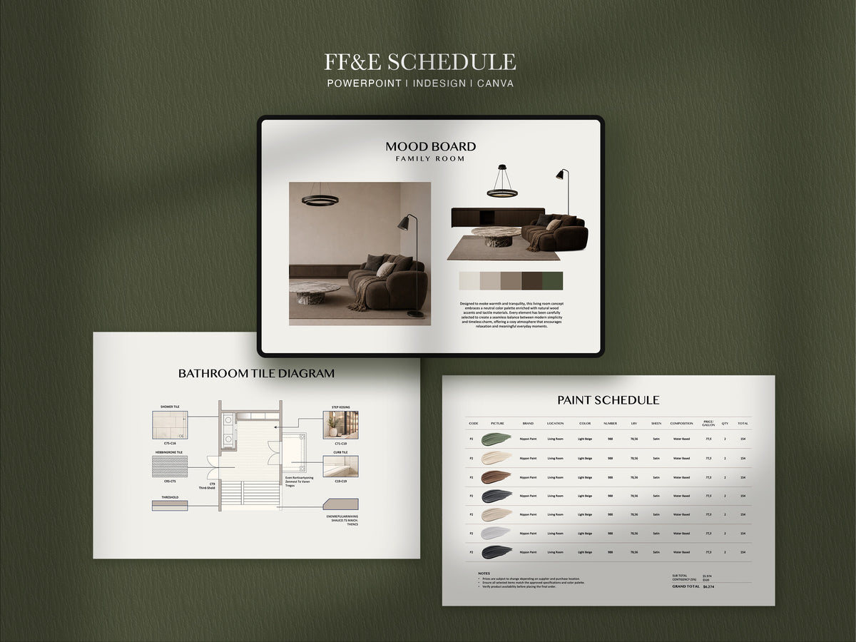 FF&E Schedule Interior Design Template – PowerPoint, Canva & InDesign