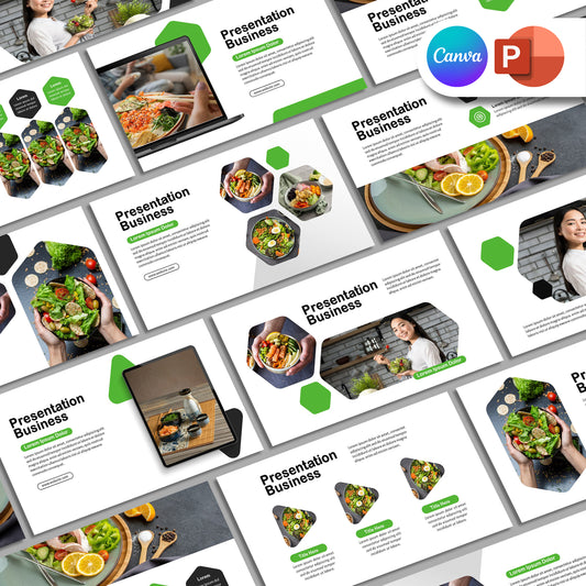 Food PowerPoint Template - Green & Black Minimalist Business Presentation