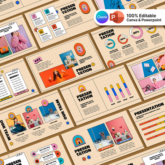 Retro PowerPoint Template – Vintage Canva Presentation with 55 Unique Creative Slides