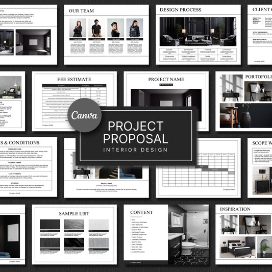 Clean Editable Interior Design Proposal Template for Canva - Client Project Presentation