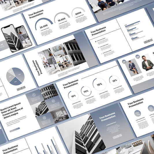 Elegant Grey Business PowerPoint Template - Professional Marketing & Strategy Slides