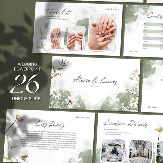 Sage Wedding Planner PowerPoint Template - Elegant Bridal Party & Event Schedule