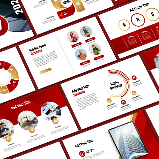 Red and Gold PowerPoint Template - Minimalist Business & Marketing Pitch Deck
