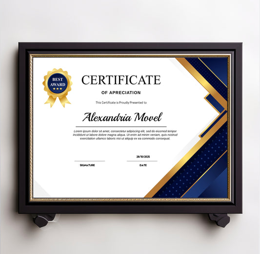 Luxury Blue and Gold Certificate Template - Editable Modern Canva Design for Achievement, Award, Completion & Training