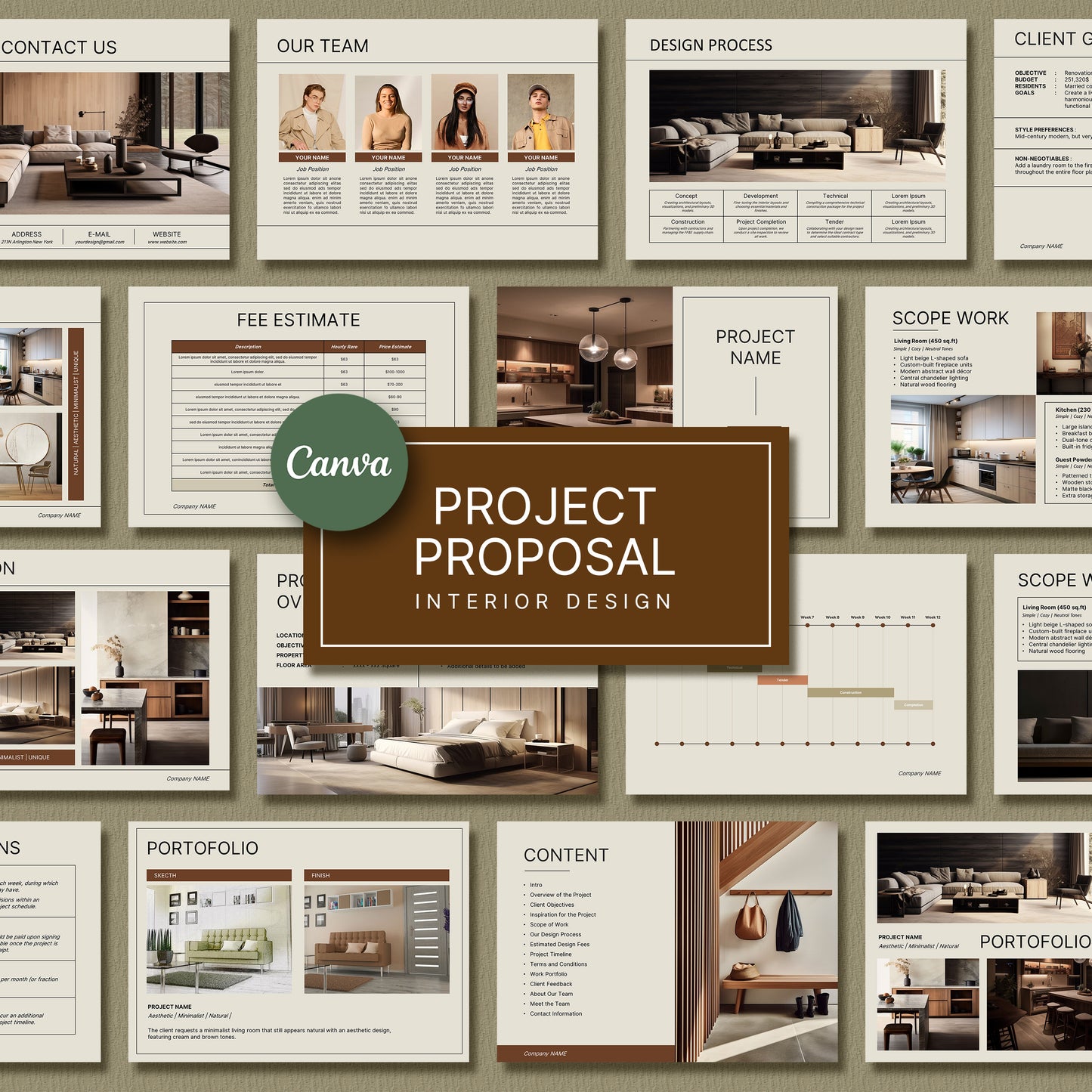 Editable Interior Design Proposal Template for Canva - Professional Client Project Presentation