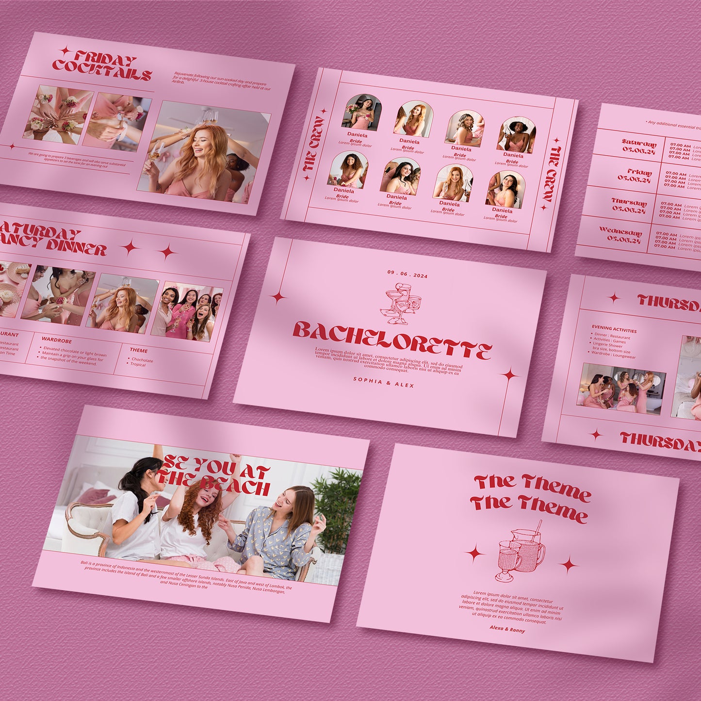 Bachelorette Itinerary PowerPoint Template Canva Bachelor Party Planner Bridesmaid & Bridal Party Guide