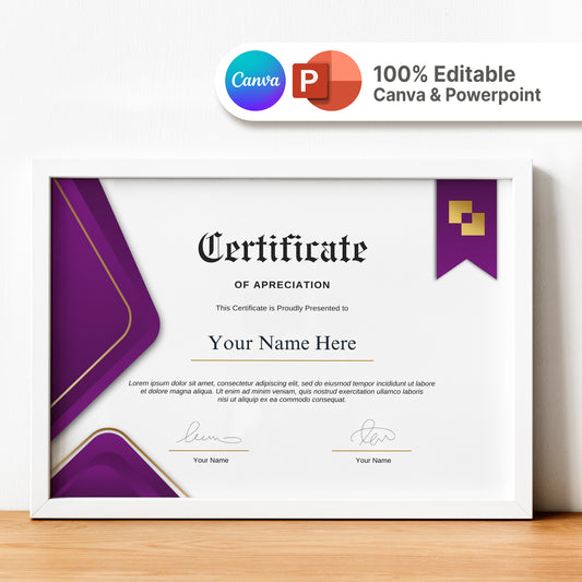 Editable Modern Certificate Template - Canva Design for Achievement, Award, Completion & Training
