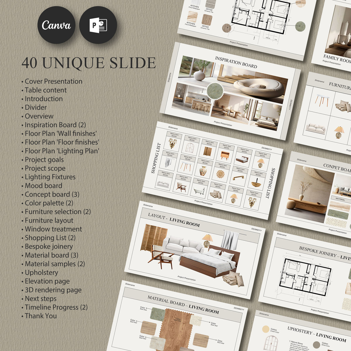 Minimal Editable Interior Design Presentation Template for Canva & Pow ...