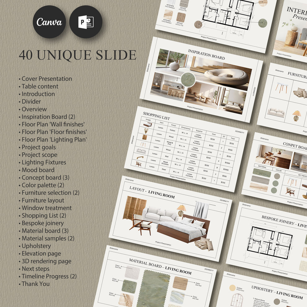 Editable Interior Design Presentation Templates for Canva & PowerPoint ...