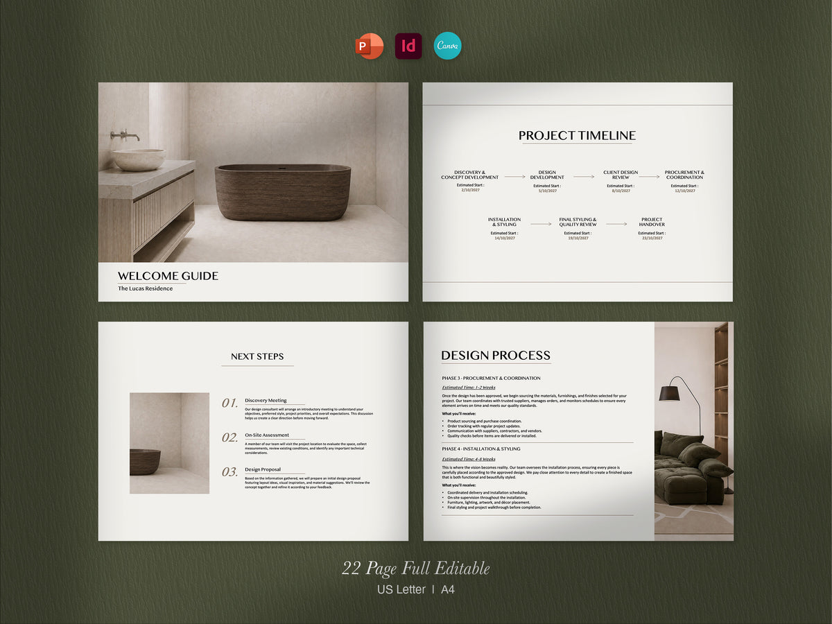 Interior Design Welcome Guide Template | Client Welcome Guide & Presentation | Canva, PowerPoint & InDesign