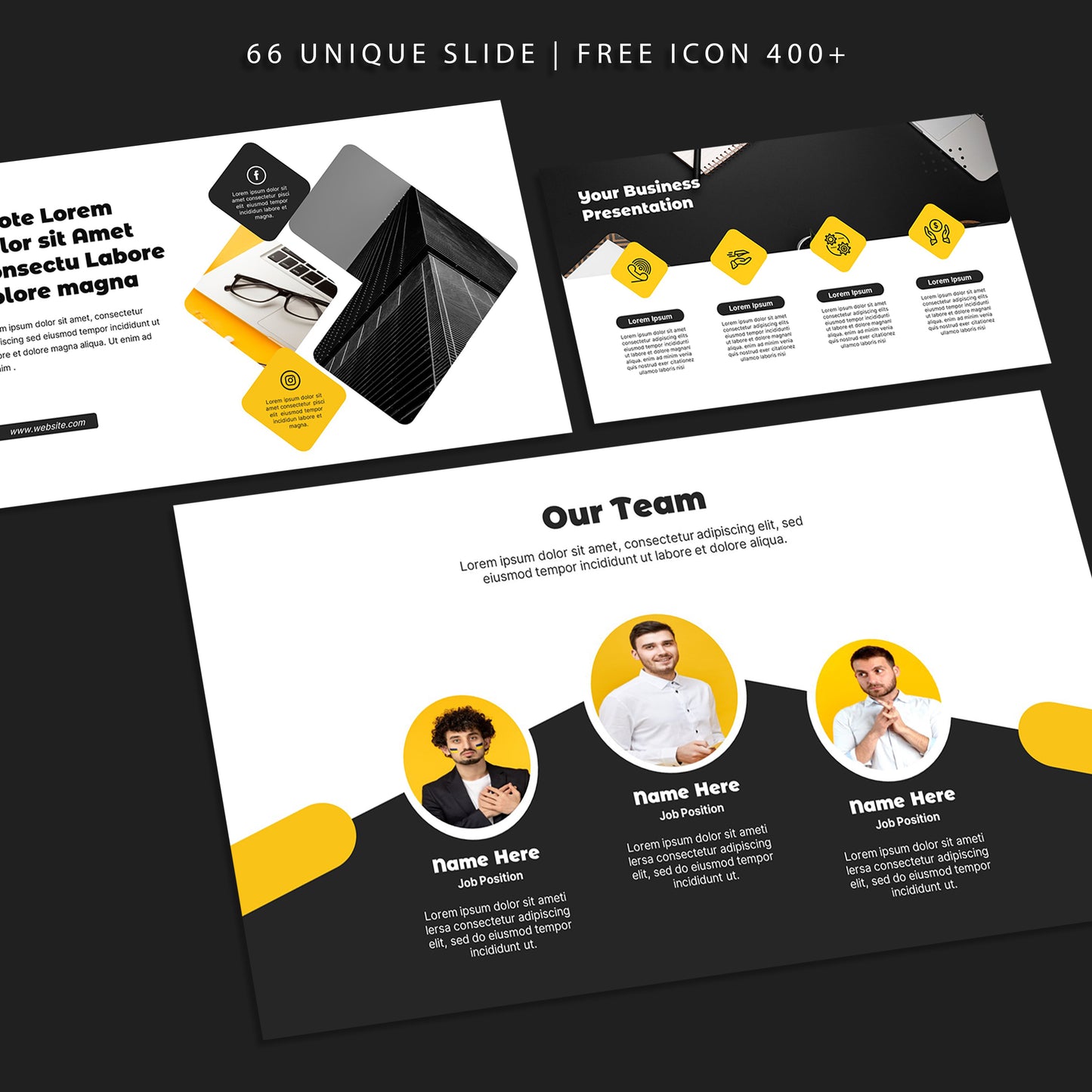 Black & Yellow PowerPoint Template - Modern Business Slide for Report Presentations & Marketing Strategy