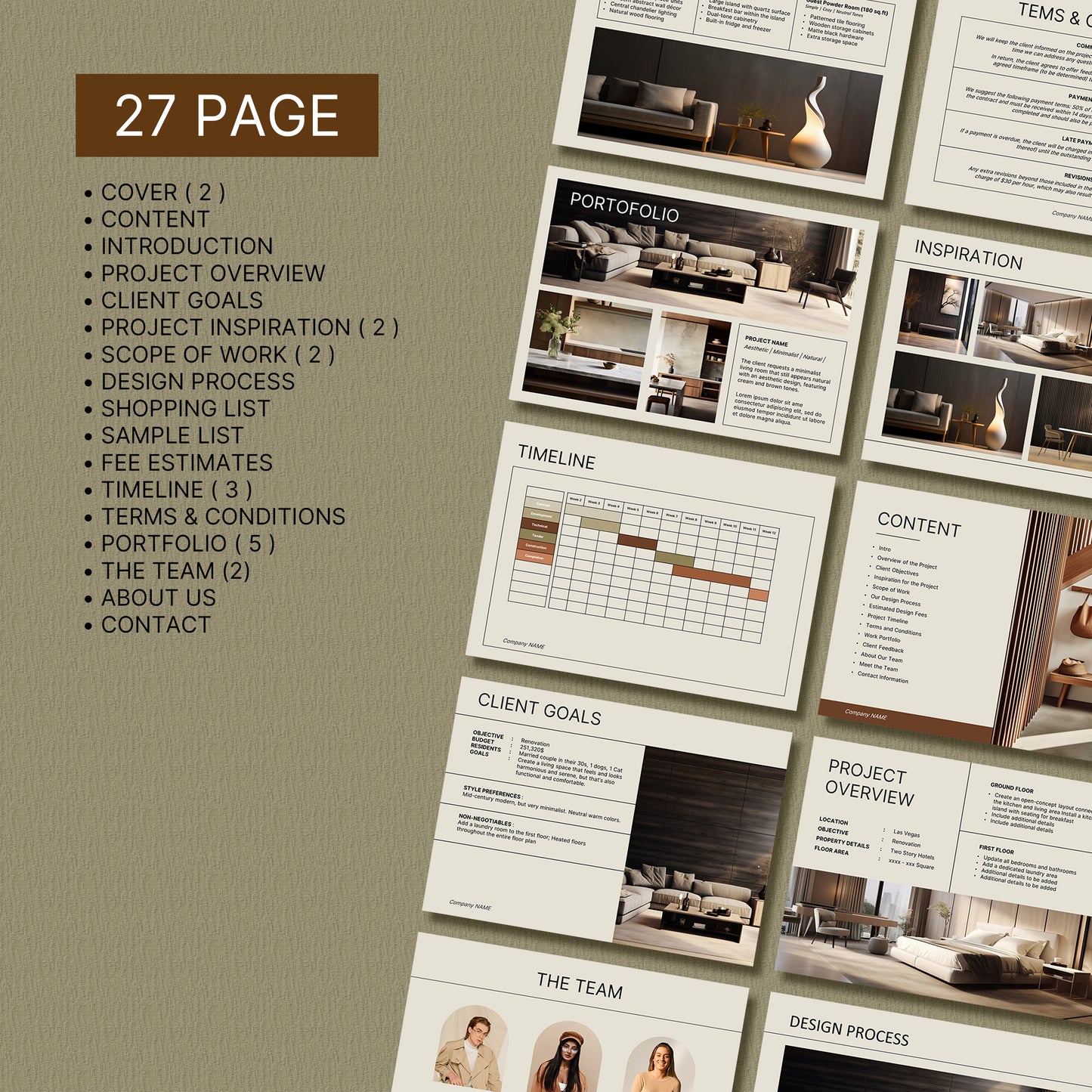 Editable Interior Design Proposal Template for Canva - Professional Client Project Presentation