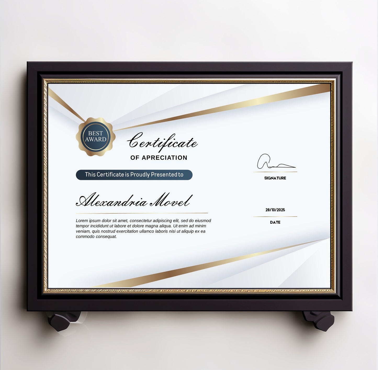 Luxury Clean Gold Certificate Template – Editable Modern Canva Design for Achievement, Award, Completion & Training