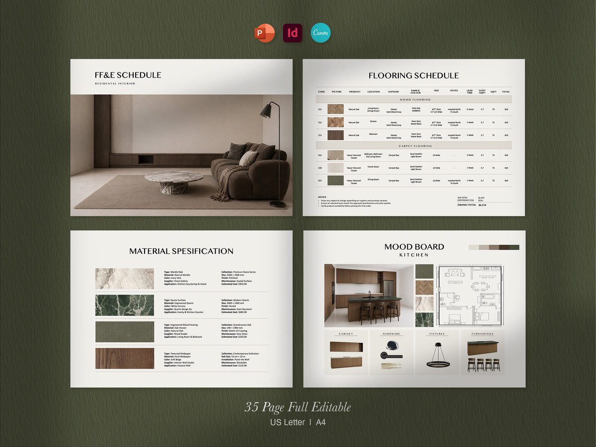FF&E Schedule Interior Design Template – PowerPoint, Canva & InDesign