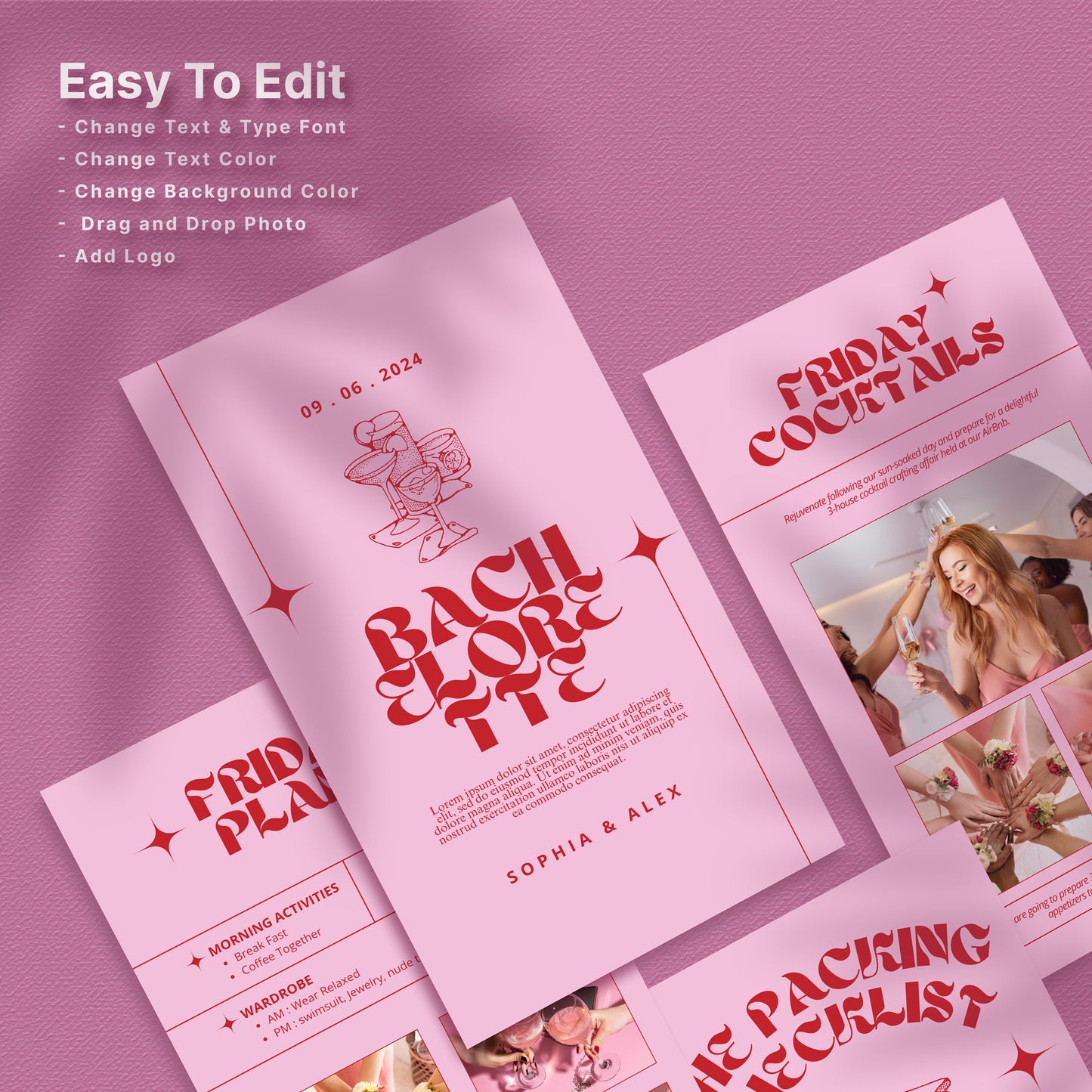 Bachelorette Itinerary PowerPoint Template Canva Bachelor Party Planner Bridesmaid & Bridal Party Guide