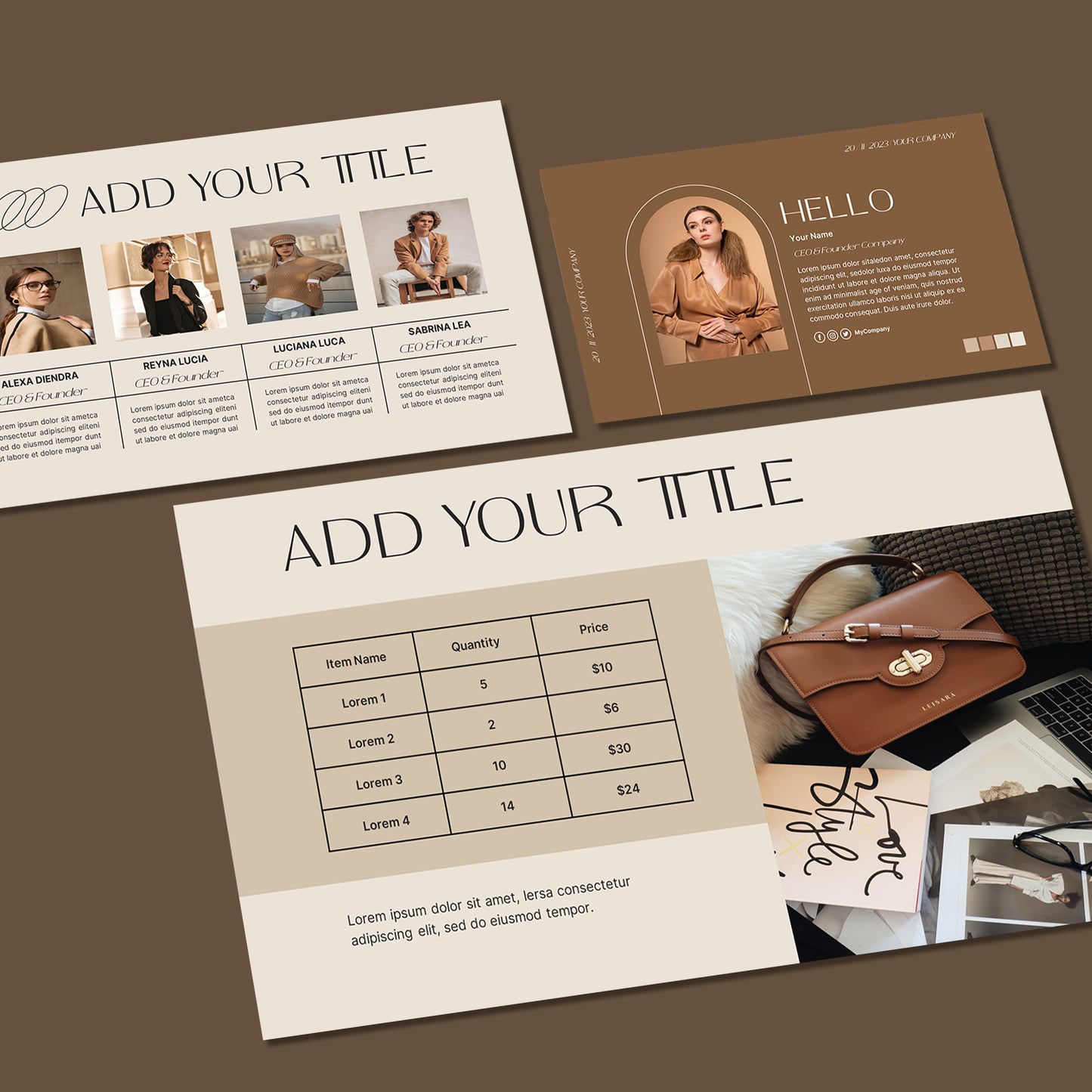 Brown Minimal PowerPoint Template - Clean Modern Business Slide