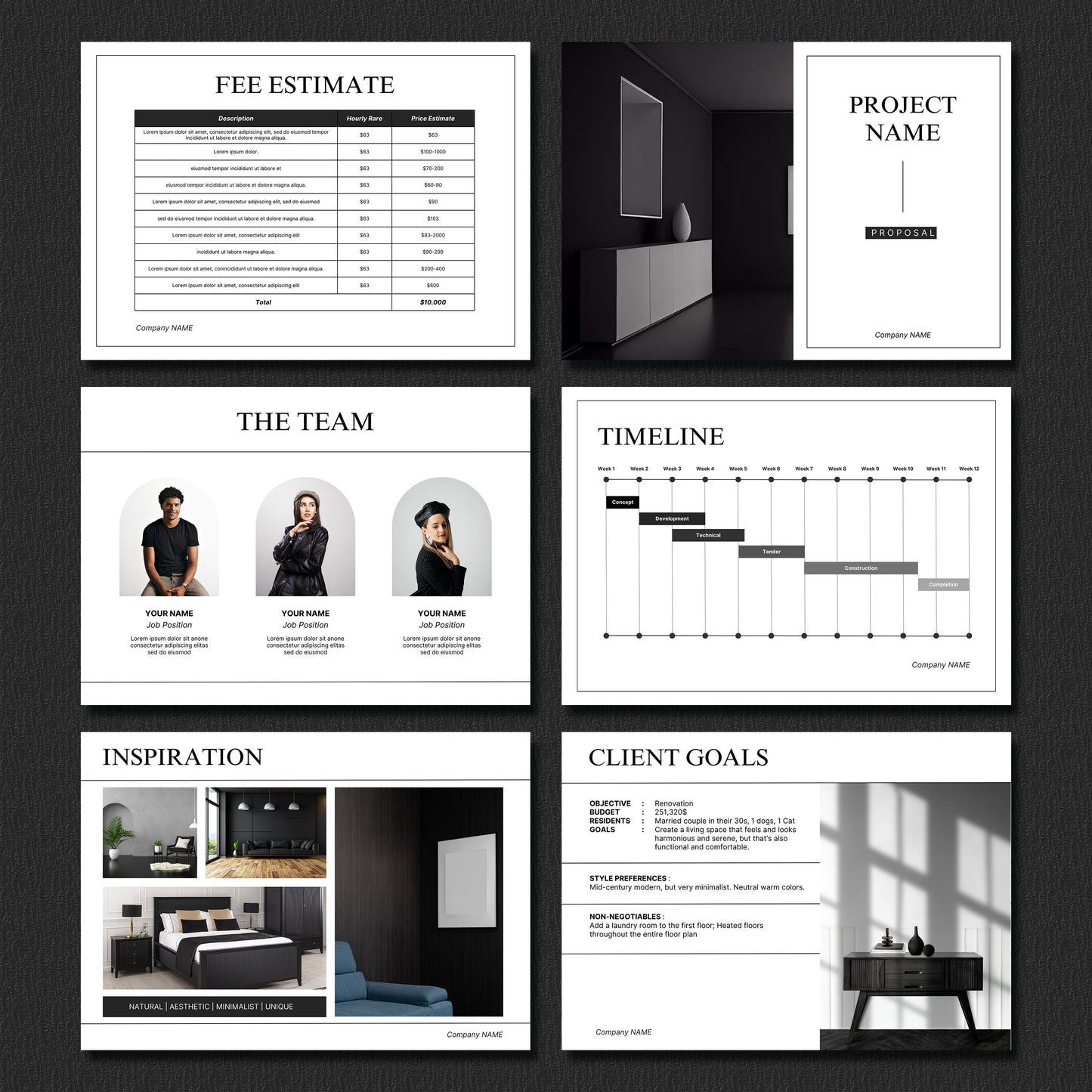 Clean Editable Interior Design Proposal Template for Canva - Client Project Presentation