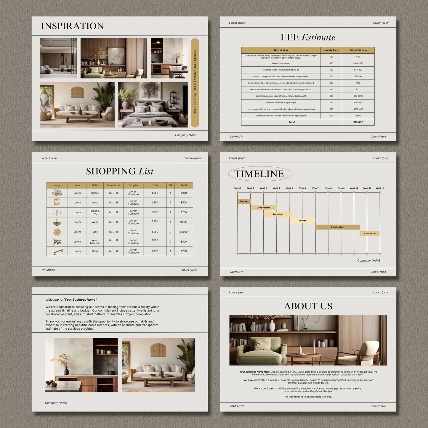 Minimal Interior Design Proposal Template for Client Projects – Editable in Canva