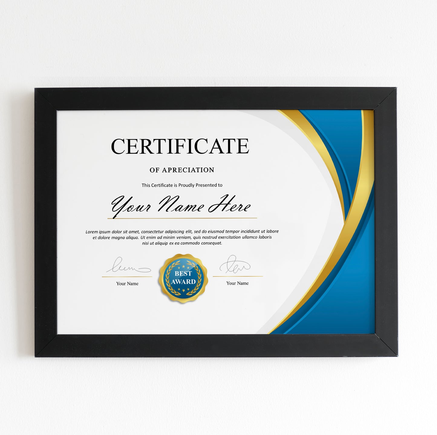 Luxury Blue and Gold Certificate Template - Editable Modern Canva Design for Achievement, Award, Completion & Training